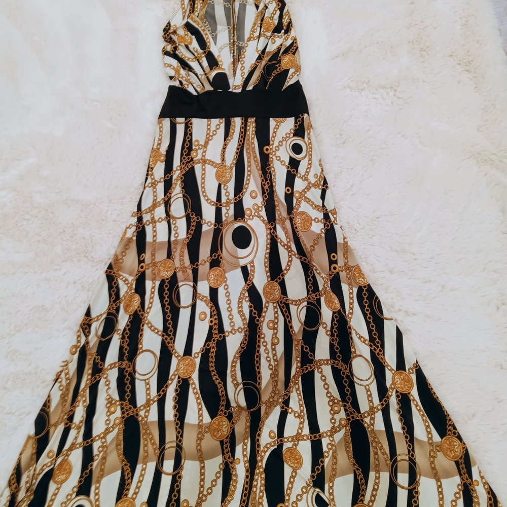 Symphony Black and Gold Chain Maxi Dress